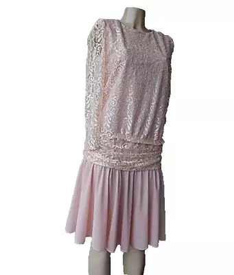 Riccardo Vintage MOB Below Knee Gown S 10  Pink  Lace /Polyester Mock 2 Pc Dress • $17.49