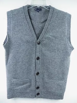 J.crew Mens Small Vest Cardigan Sweater Gray 100% Lambs Wool Suede Leather Trim • $77.77