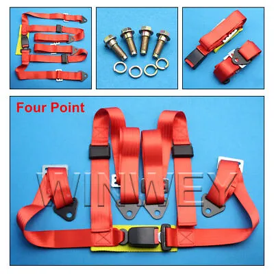 Car Vehicle 3 4 Point Racing Safety Harness Strap Seat Belt Bolt In Red • £26.36