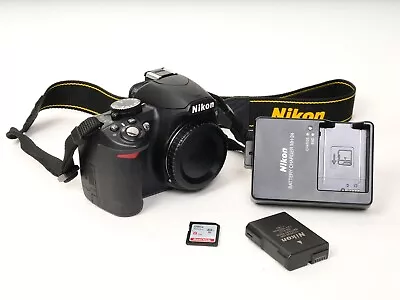 Nikon D3100 Digital SLR Camera Body Battery Charger SD Card - Only 1231 Acts! • £75