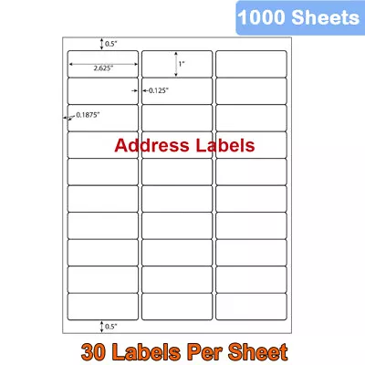 30000 1  X 2 5/8  Address Labels 1000 Sheets Amazon FBA Labels 30 Per Sheet 30UP • $68.80