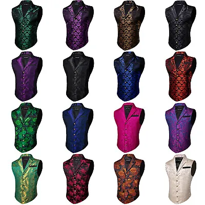 Mens Waistcoats Silk Paisley Floral Steampunk Victorian Vest Suit Jacket Tops • $28.99