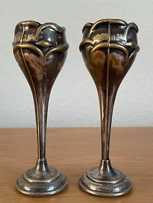 Pair Of Collectable Silver Plated Art Nouveau Bud Vases • £3.50