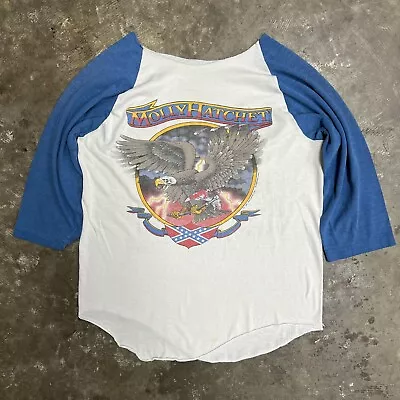 Vintage 80s Molly Hatchet Beating The Odds Tour Shirt Sz M Raglan Flag Band Rock • $135