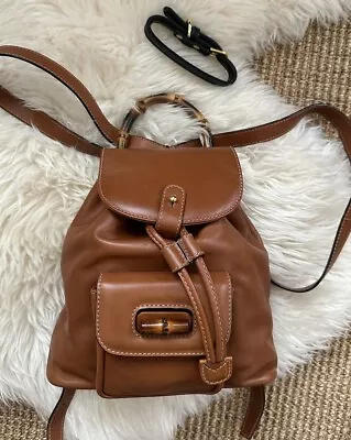 Gucci Vintage Brown Leather Mini Bamboo Backpack • $225