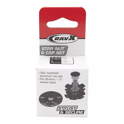 RAVX STAR NUT & ALLOY TOP CAP W/BOLT  1-1/8  BLACK • $6.99