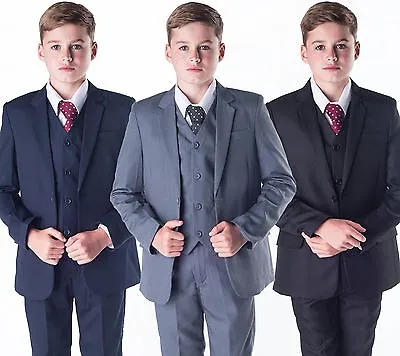 Boys Suits 5 Piece Wedding Suit Prom Page Boy Baby Formal Party 3 Colours • £31.99