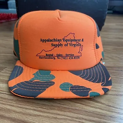 VTG Appalachian Equipment Orange Camo Hat Foam Tractor Harrisonburg Virginia Cap • $12.99