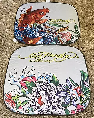 Ed Hardy Koi Fish Flowers Car Shade Sunshade Window Sun Cover Collapsible 25x28 • $40