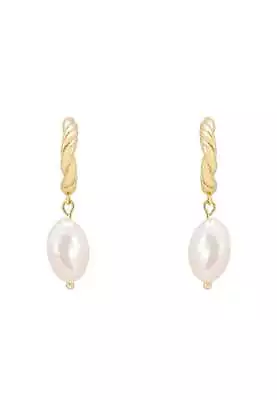 Twisted Flax Pearl Hoop Earrings Gold • $240.21