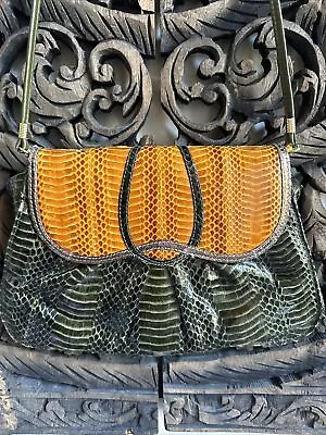 J. Renee Vintage Snakeskin Purse Crossbody Bag Green Gold Metallic Shoulder • $24