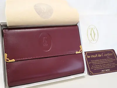 Cartier Must De Cartier  Leather Bifold Wallet Purse Bordeaux Gold Auth • $148.99