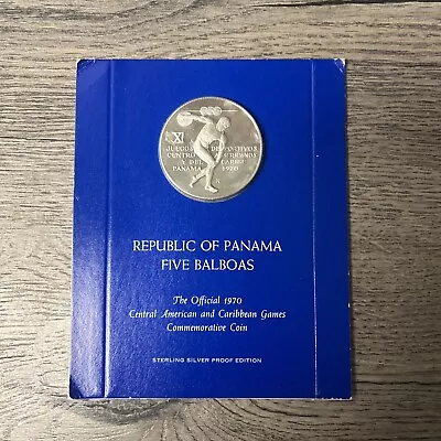 1970 Republic Of Panama Five Balboas .925 Sterling Silver Commemorative Coin ^ • $34