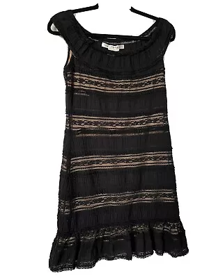 Max Studio Black Lace Overlay Sheath Dress Medium Tan Underdress Boho • $10