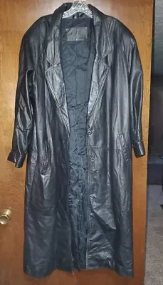 Vintage Leather Double Trench Coat Black Plus Size 20W • $49