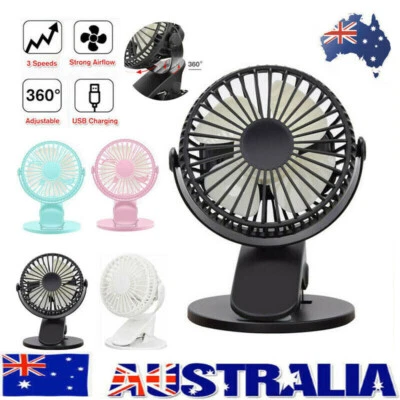 $18.88 • Buy Portable 360° Mini Fan Travel Rechargeable USB Clip On Desk Fan Pram Cot Car AU