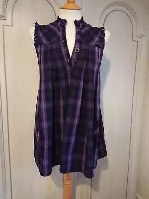 Woman Shirt Top Camisole Blouse Hooch Tank Babydoll Purple Cotton Checked SIZE 8 • £10