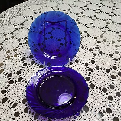 Cobalt Blue Glass Rivage Swirl  Plates  7 1/2” Vereco  France  X 4 • $25