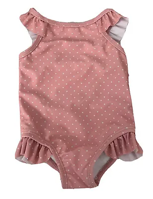 Baby Girls Pink/white Polka Dots-Frilly- Swimming Costume Age 0-3 Months-George • £2.99