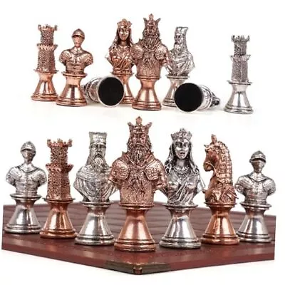 Vintage Figurine Metal Chess Set For Adults And Kids – Leather Chess Board  • $91.56