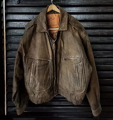 Vintage Mirage Distressed Genuine Leather Jacket Bomber Coat Mens Sz XT XXL READ • $85