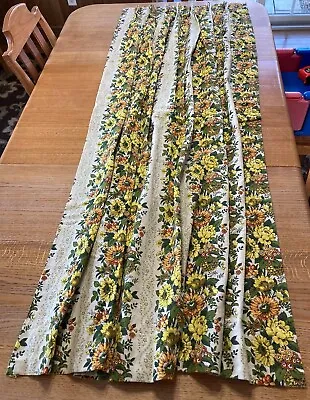 $175 • Buy Floral Mid Century MCM Mod 70s 1970s Pinch Pleat Lined Curtain Panel PAIR 72 In