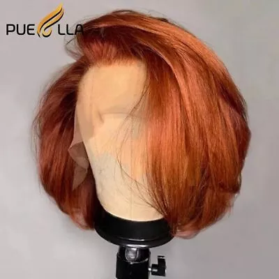 Pixie Cut Side Part Ginger Lace Front Human Hair Wigs Brown Short Bob Wig • £339.88