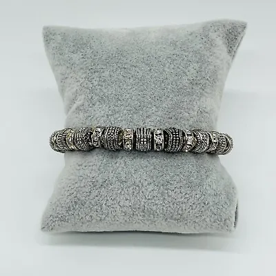 Beaded Bracelet Silver Tone Round Rhinestone Bling Stretch Jewelry 6 1/2  • $4.49