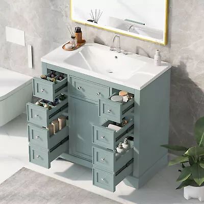 36  Bathroom Vanity W/ Ceramic Sink 6 Drawers Freestanding Vanity Cabinet • $325