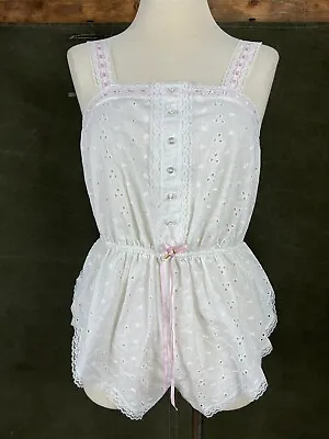 Vintage Cotton Eyelet Embroidered Teddy Gilead Cottage Core Bridal ￼ • $50