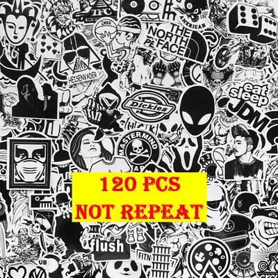 120 Pack Black White Motorcycle Sticker Bomb Skateboard Luggage Laptop Decal Lot • $9.99