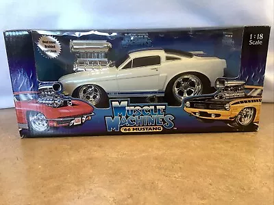 1/18 Muscle Machine  1966 WHITE W/BLUE STRIPES  FORD MUSTANG FASTBACK  • $49.95