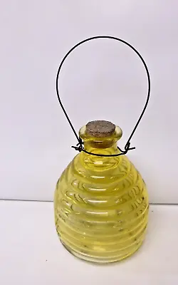 Vintage Yellow  Bee Fly Wasp Trap Catcher Hive Shaped Glass Wire Hanger • $24.95