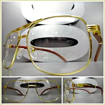 CLASSIC VINTAGE Style Clear Lens EYE GLASSES Gold & Wood Wooden Fashion Frame • $14.99