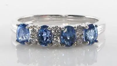 Quality 9ct 9k White Gold Ceylon Sapphire Diamond Eternity Art Deco Ins Ring • £369