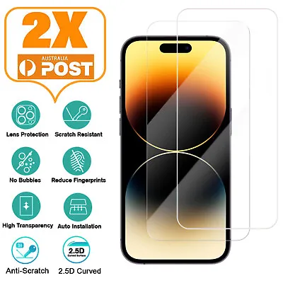 $7.65 • Buy 2x Screen Protector Tempered Glass For IPhone 15 14 13 12 11 Pro XS Max XR X