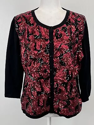 Womens Michael Simon Cardigan Sweater Sz XL GUC Sequins Fine Knit Holiday • $64.99