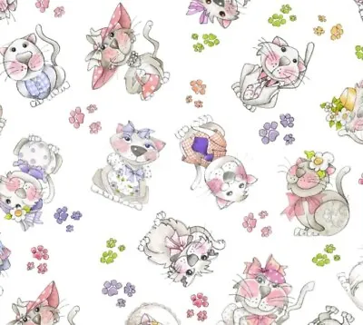 NEW Loralie Designs - Kitty Tossed - Pastel Quilting And Crafting Cotton Fabric • $12.99