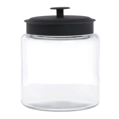 Anchor Hocking? 96 Oz Clear Glass Montana Jar With Black Lid - 6 3/4 Dia X 8 • $47.40