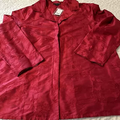 VTG August Max Red Silk Blouse Shirt Jacket Holiday Button Down Sz 4 XL Read • $39.99