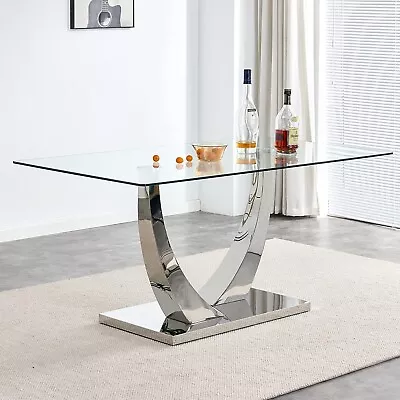 Luxury 63  Dining Table W Tempered Glass Top & Sturdy Silve Leg For Banquet Hall • $299.99