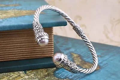 Handcrafted 925 Sterling Silver Mabe Pearl Twisted Rope Bracelet • $86