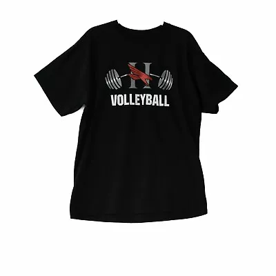 Mens Black T-Shirt Volleyball Print Short Sleeve Round Neck Pure Cotton Size L • $9.94