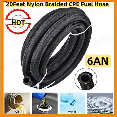 20 Feet Black AN6 Nylon & Stainless Steel Braided Fuel Oil Gas Line Hose -6AN US • $24.99