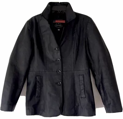 USA Large Black Leather Mod Spy Trench Coat Jacket • $29.99