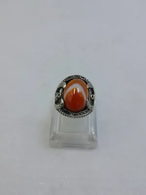 Vintage Old Used Sterling Silver 925 Orange Agate Ring Men Handmade Yemen Fine • $104.40