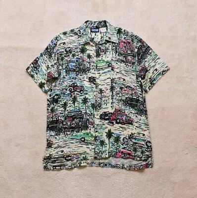 Vintage 90s Laguna Green Funky Pattern Casual Festival Shirt Size Medium • £17