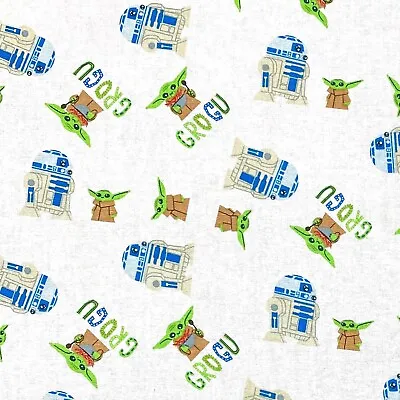 Star Wars Mandalorian  Grogu Yoda White Cotton Quilting Fabric FQ • $6.75