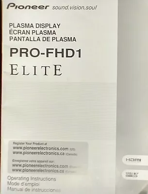 Rare Pioneer Pro-fhd1 Elite Plasma Display Operating Instructions • $25