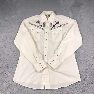 Rocking K Ranchwear Shirt Mens L White Floral Embroidered Pearl Snap Vintage • $44.88